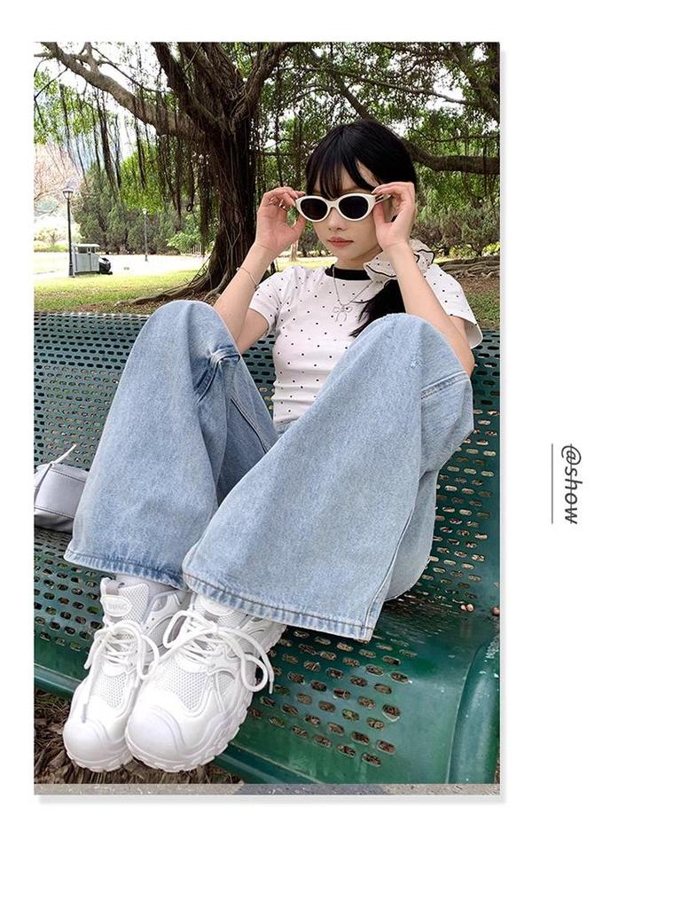 Spring/Summer 2024 Light Ripped High-Waist Wide-Leg Jeans for Women