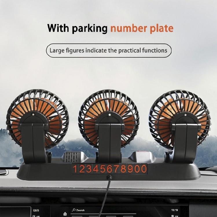 3 Head Cooling Fan with Phone Number Plate for SUV Truck Vehicle 360 Degree Rotating 5V/12V/24V Air Ventilation Fan
