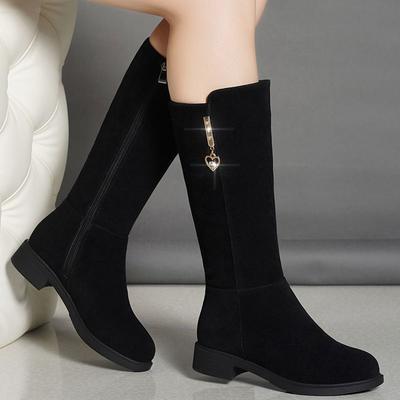 Fashion Autumn Winter Elegant with Low Heels Round Toe Rhinestone Ladies Mid Calf Shoes Comfortable Fleece-Lined Women's Half High Boots