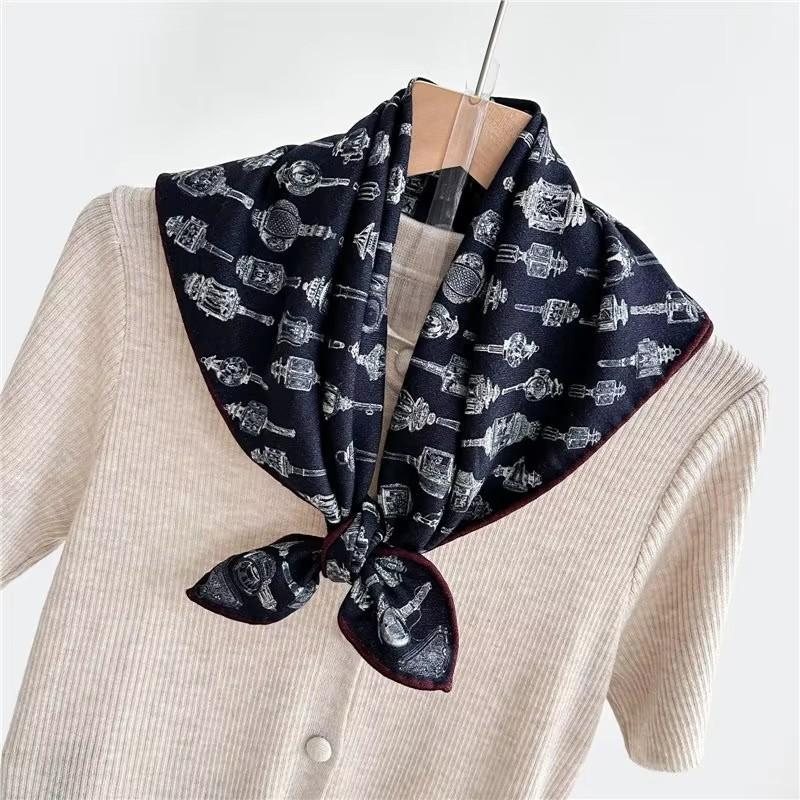 Fashion 70% Wool 30% Real Silk Scarf For Women Shawls Wraps Foulard Scarves Square Pashmina Female Hijab Bandana Kerchief 62Cm