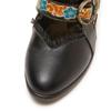 Johnature Genuine Leather Shoes Fashion Women's High Heels Retro Print Lace Versatile Short Boots