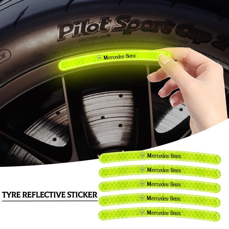 Car Wheel Hub Reflective Sticker Tire Rim Reflective Strips For Mercedes Benz AMG GLE GLS GLC CLA GLB ML C500 C200 C300 W204 W206 W205 W212 W203