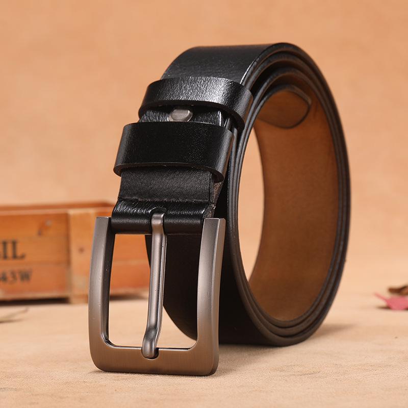 Men's Genuine Leather Casual Belt with Pin Buckle - Full Cowhide Waistband
