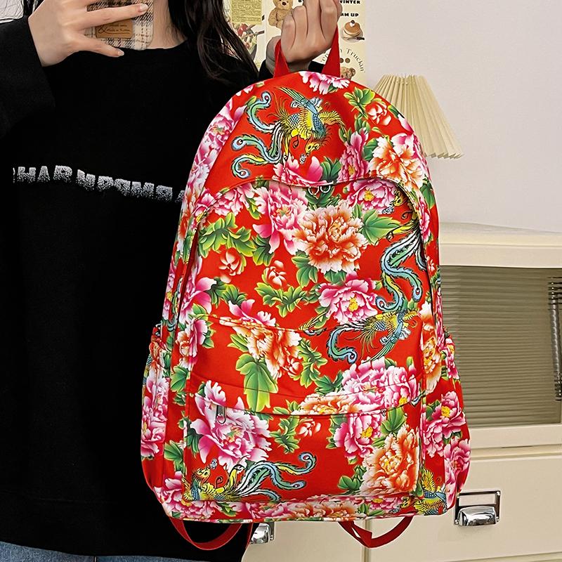 DELIXIONG Nylon Backpack Regular Women's Red/Green/Black DLX-XCX-8626