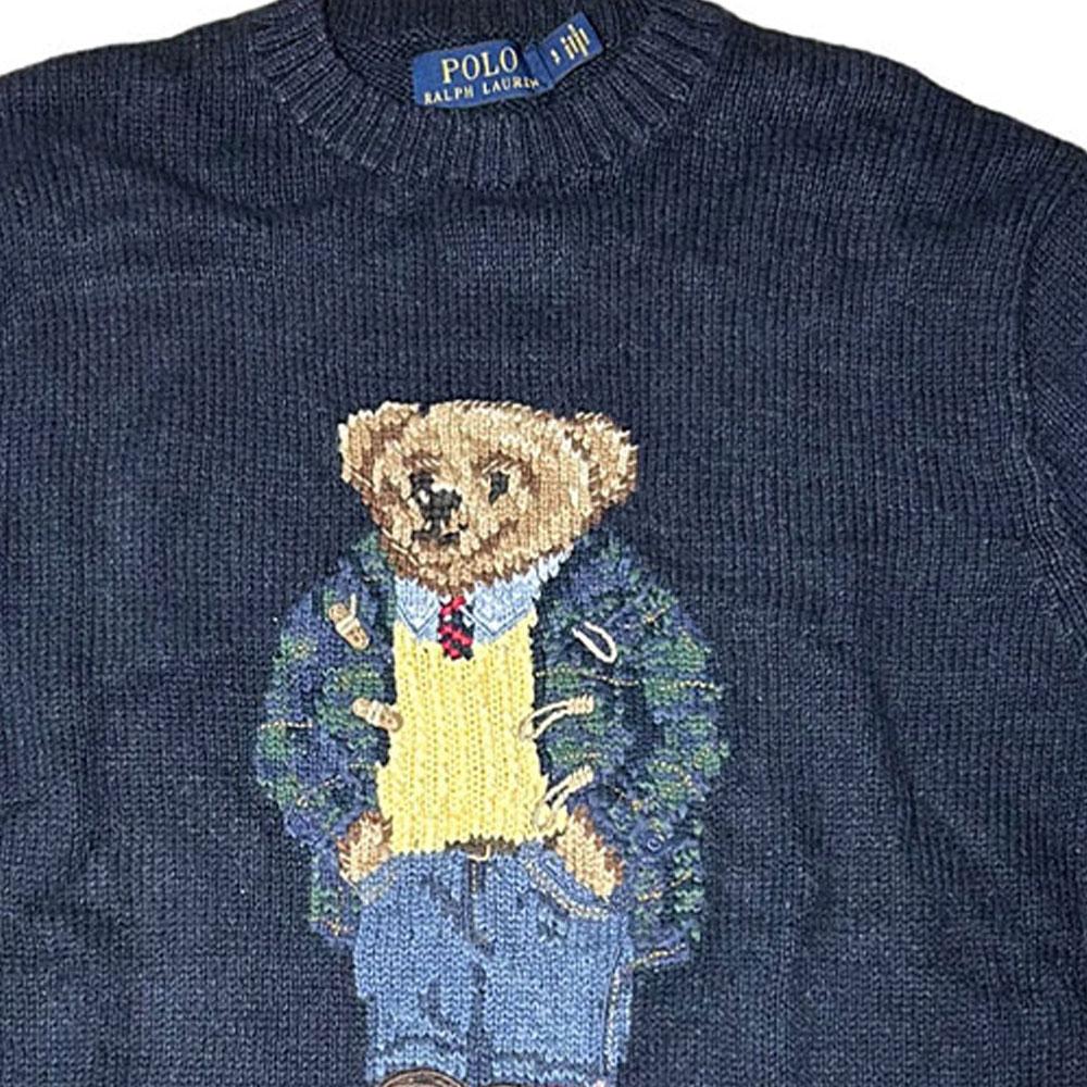 Polo Ralph Lauren Bear Print Crew Neck Long Sleeve Knit Sweater Men Sweater Navy-Blue MNPOSWE16810094-B82