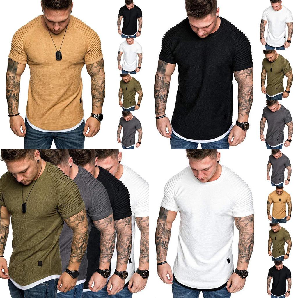 Men Solid Color Slim Fit O Neck Short Sleeve Muscle Tee Shirt Casual Tops Shirts