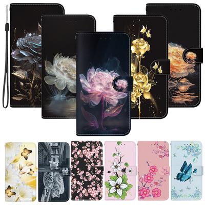 For Samsung Galaxy S23 S22 S21 S20 Plus Ultra S8 S9 S10 Wallet Case PU Leather Floral Flip Cover with Card Holder Kickstand Protective Purse Case