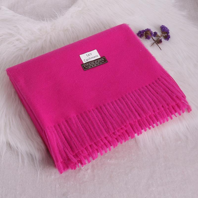 

Женский зимний однотонный шарф с кисточками - толстая теплая шаль в корейском стиле из искусственного кашемира 70*200CM розы красного