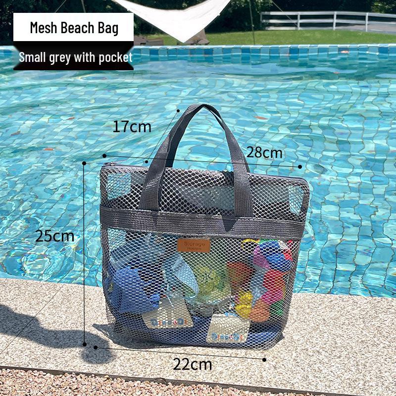Large Unisex Mesh Beach Bag with Foldable Design and Pocket