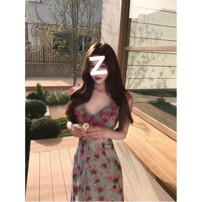 Gentle Wind Seaside Vacation Floral Dress, Summer Bright Dopamine Wear Is Very Beautiful, Pinched Waist Skirt