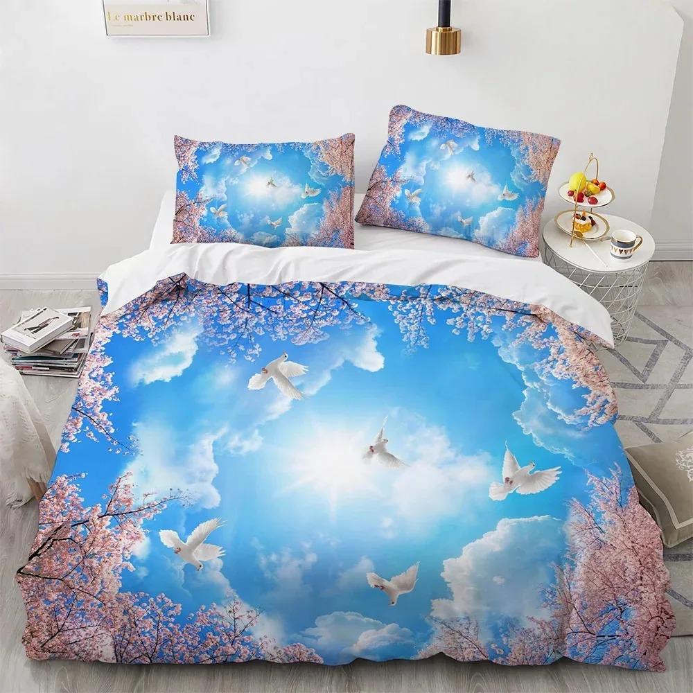 Blue Sky Cloud Duvet Cover Set King Queen Full Size for Kids Boys Girls Polyester Bedding Set Comforter Cover Landscape Pattern