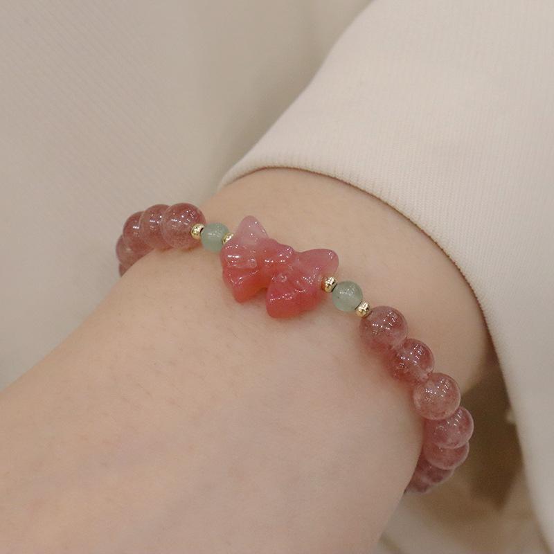 Natural Strawberry Crystal Bracelet Bangles Women Fashion Jewelry Accessories Gift