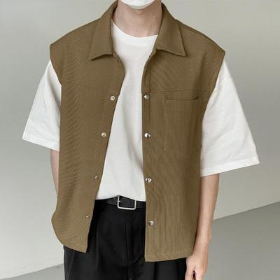 Spring Men's Sleeveless Collared Tank Tops Waistcoat Jackets
