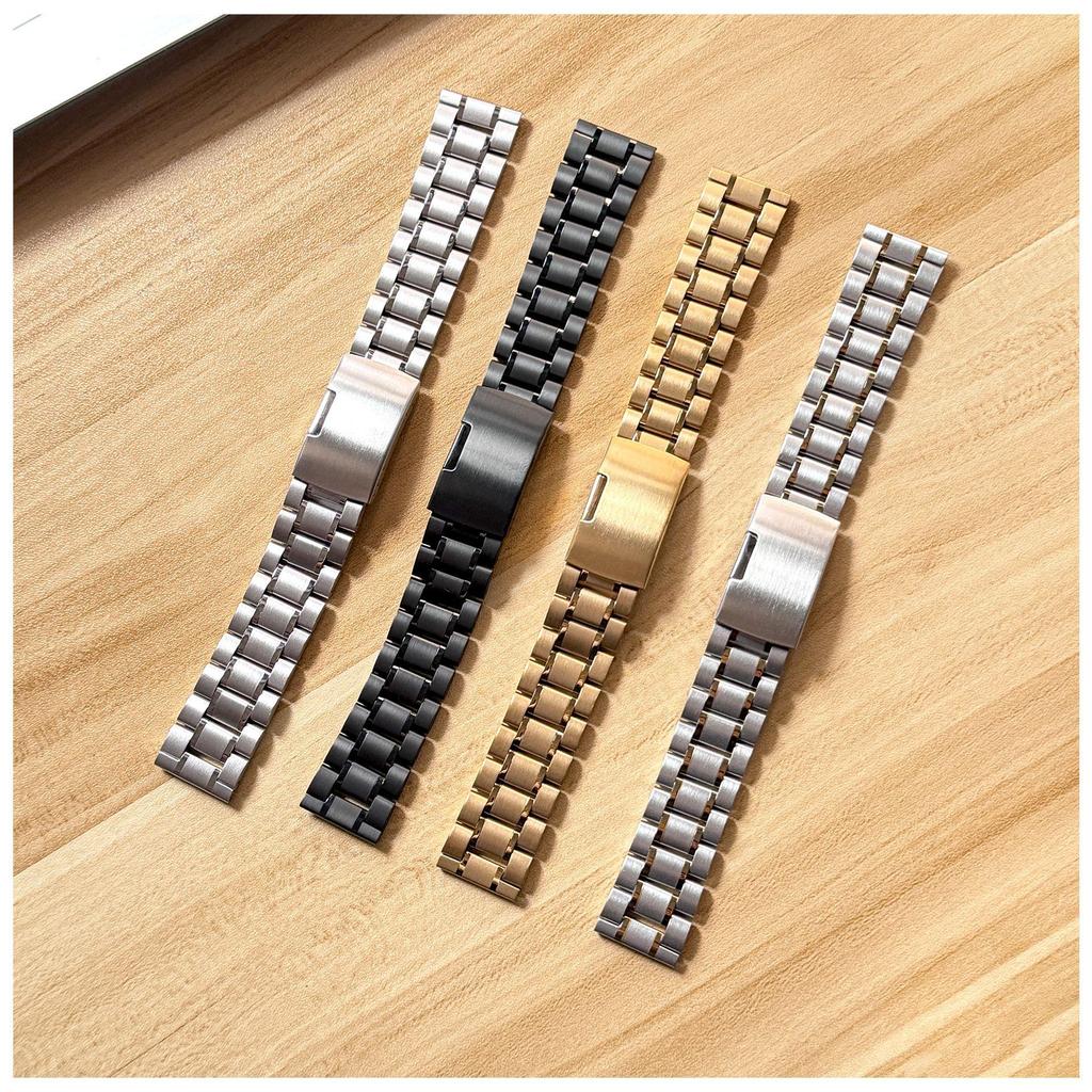 Men's Stainless Steel Watch Strap with Five-Bead Edge, Press-Folding Buckle, Flat Head Universal Interface, Sizes 18mm-24mm.