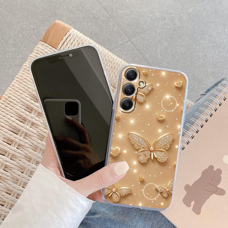Fashion Butterfly Phone Case For iPhone 15 Samsung S25 Ultra A55 S24 FE A16 Xiaomi Redmi Note 14 13 Pro 14C Huawei Honor 200 Shockproof Clear Cover
