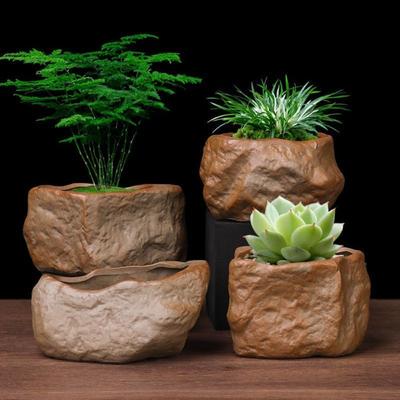 Ceramiczne doniczki na sukulenty Odporne na zużycie z otworem drenażowym Pojemnik do uprawy roślin Kształt kamienia Bonsai Doniczka na kwiaty