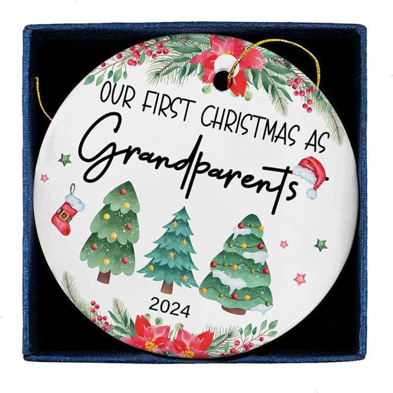 First Christmas As a Family Ceramic Ornament 2024, New Parents Gifts for Couples Mom Dad Newborn, New Mom Dad Baby Gifts Ideas, Baby 1st Ornament