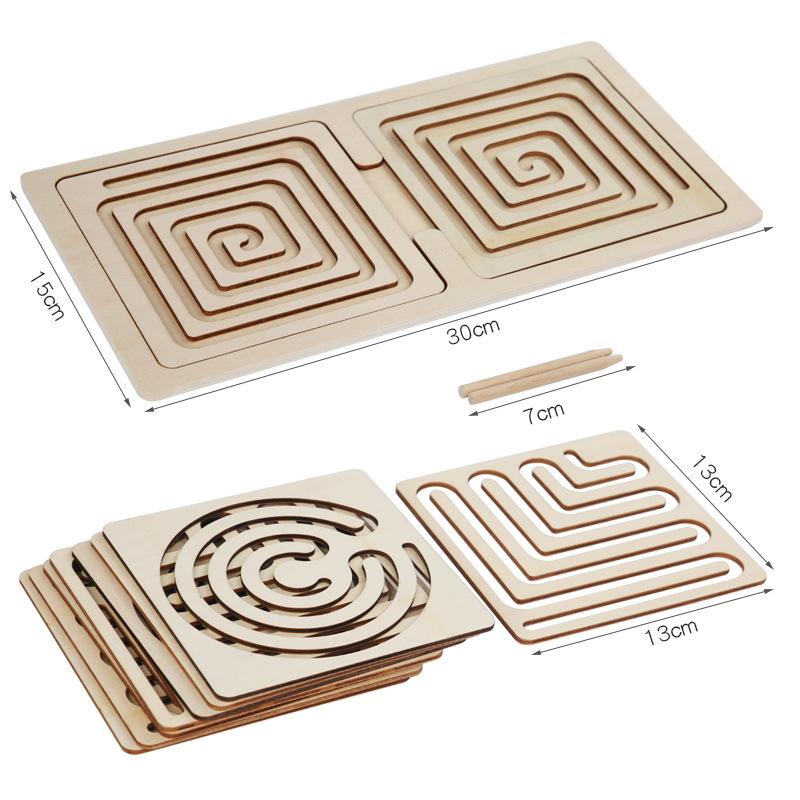 Kids Left Right Brain Puzzle Pen Movement Trajectory Control Panel Training Hand Brain Coordination Children Wooden Learning Playthings
