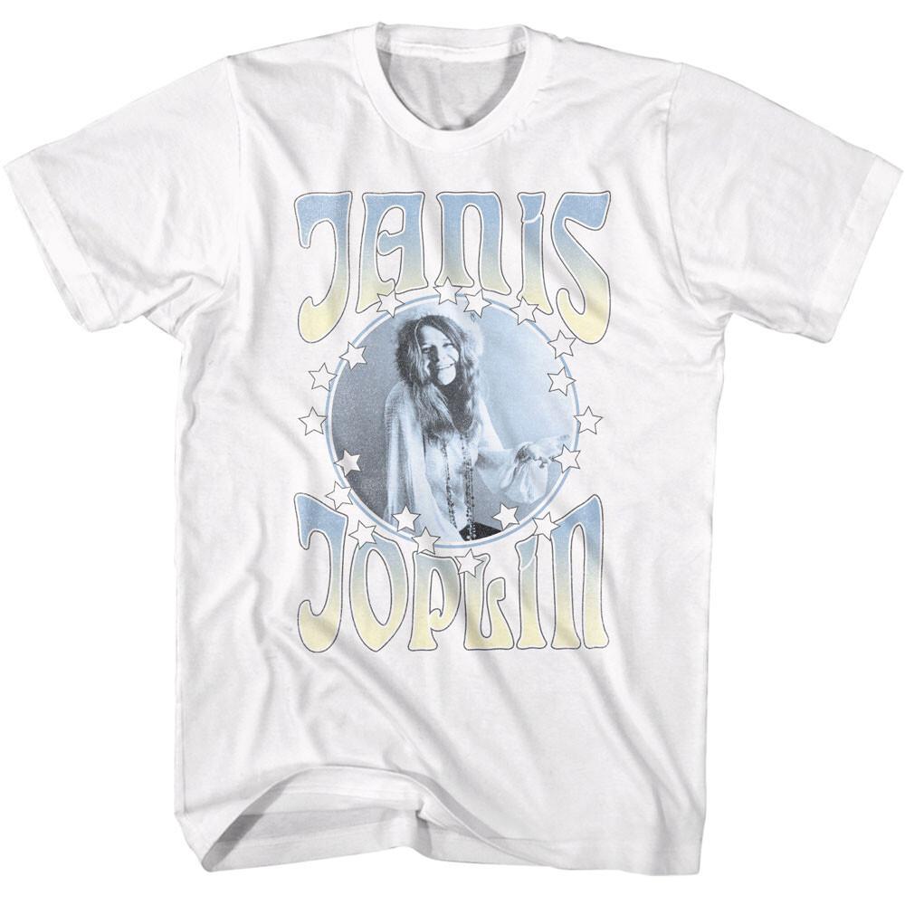 Janis Joplin Pastel Colors Circle Stars Men T Shirt Rock Soul Music Merch S
