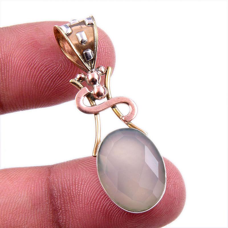 

Natural Aqua Chalcedony Gemstone 925 Solid Silver Two Tone Pendant 1.75 N5u79