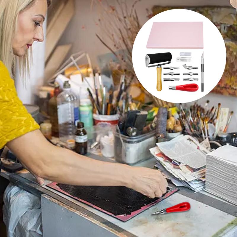 Stempelschnitzset Linoleumblöcke für den Druck Stempelkissen für Gummistempel Blockdruckset Druckset Gummiblock