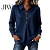Leichte Atmungsaktive Oberteile Damen Knopfleiste Hemdbluse, Langarm V-Ausschnitt Locker Fließend Knitterarm Plus Size Sommerblusen Tunika