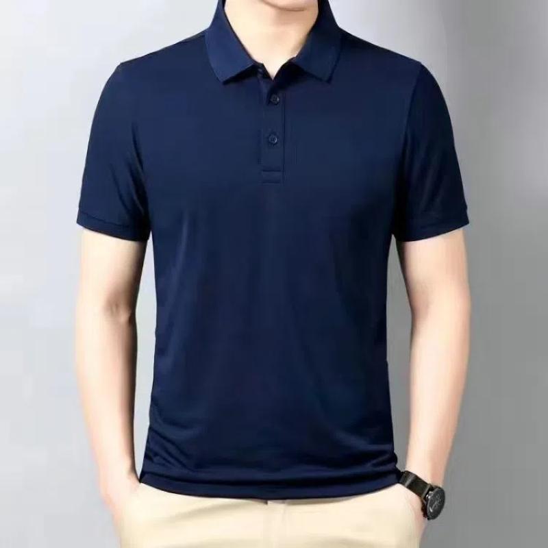 

New Summer T-shirt Business Men s Half-sleeved Casual Top Slim and Loose Middle-aged XXL темно-синього кольору
