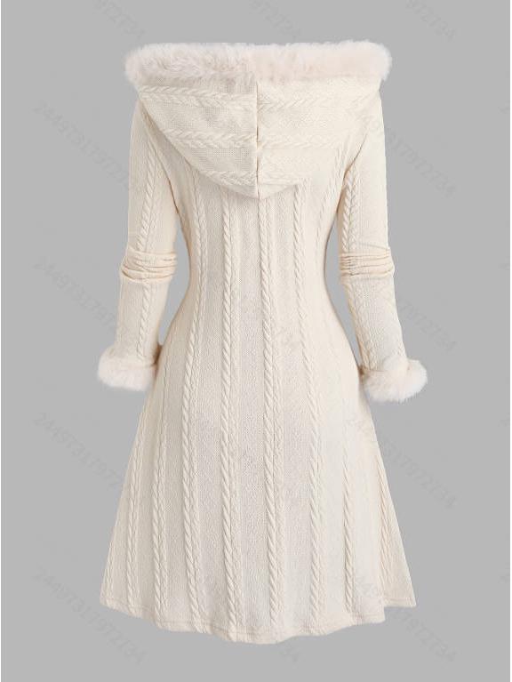 2025 Women's Plus Size Slimming Hooded Cable Knit Plaid Patchwork Jacket for Autumn and Winter