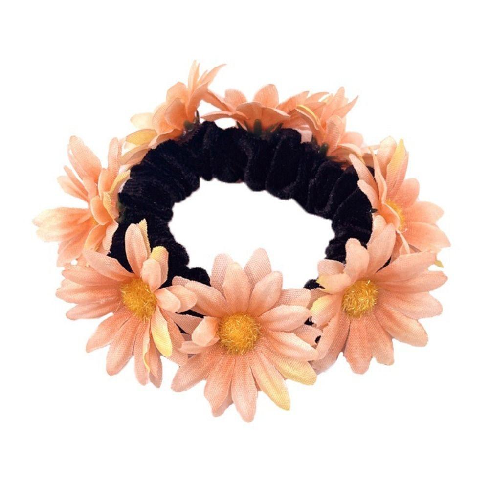 

Имитация ткани Повязка на голову с цветком Эластичный держатель для хвостика Высококачественные резинки для волос Женщины Девушки 05