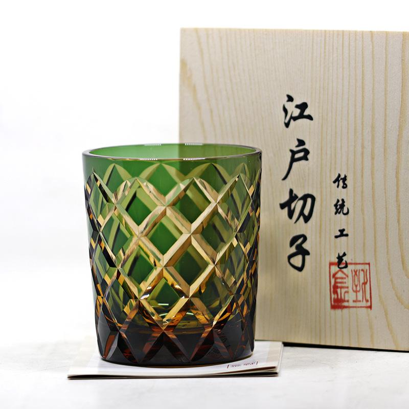 Jinzhi Edo cut crystal glass whiskey glass Riwei hand-carved rhombus pattern hand-carved