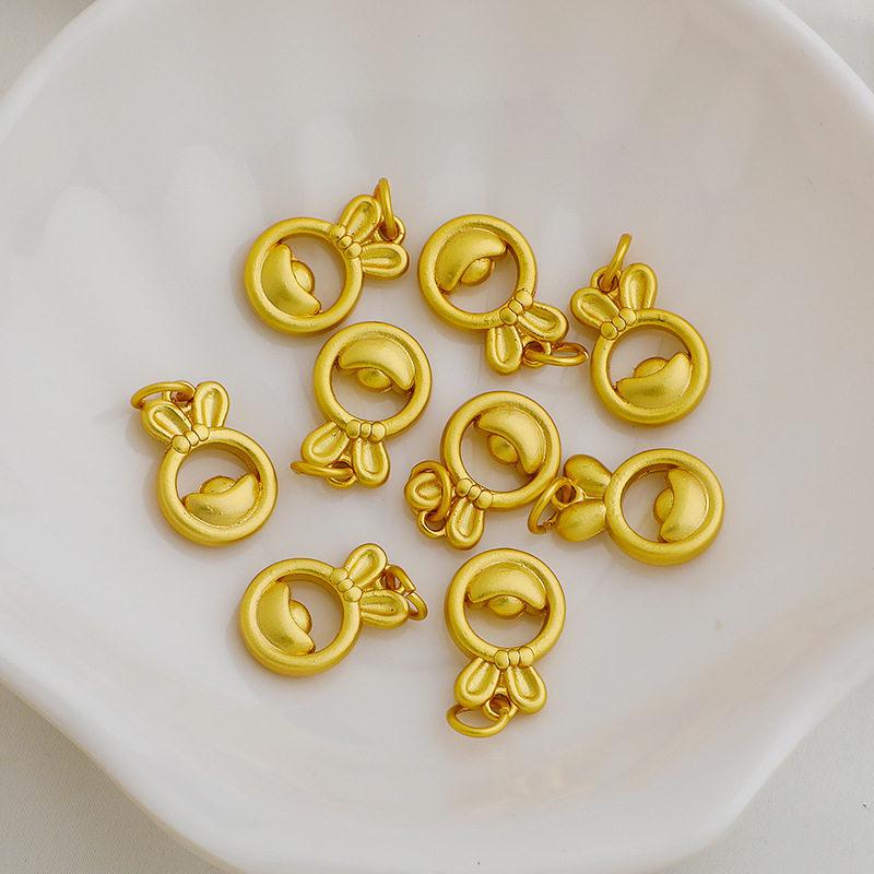 Gold-Plated Zodiac Rabbit Fu Pendant: Lucky Charm Beaded DIY Accessory