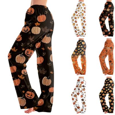 Damen Halloween Print Lockere Pyjamahose für Freizeit und Nachtwäsche - Ohne Kordelzug