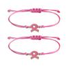Braided Rope Wristband 2 Pcs Breast Cancer Awareness Bracelets, Adjustable String Stackable Wrist Accessories Bracelets with Ribbon Charm