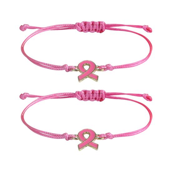 Braided Rope Wristband 2 Pcs Breast Cancer Awareness Bracelets, Adjustable String Stackable Wrist Accessories Bracelets with Ribbon Charm