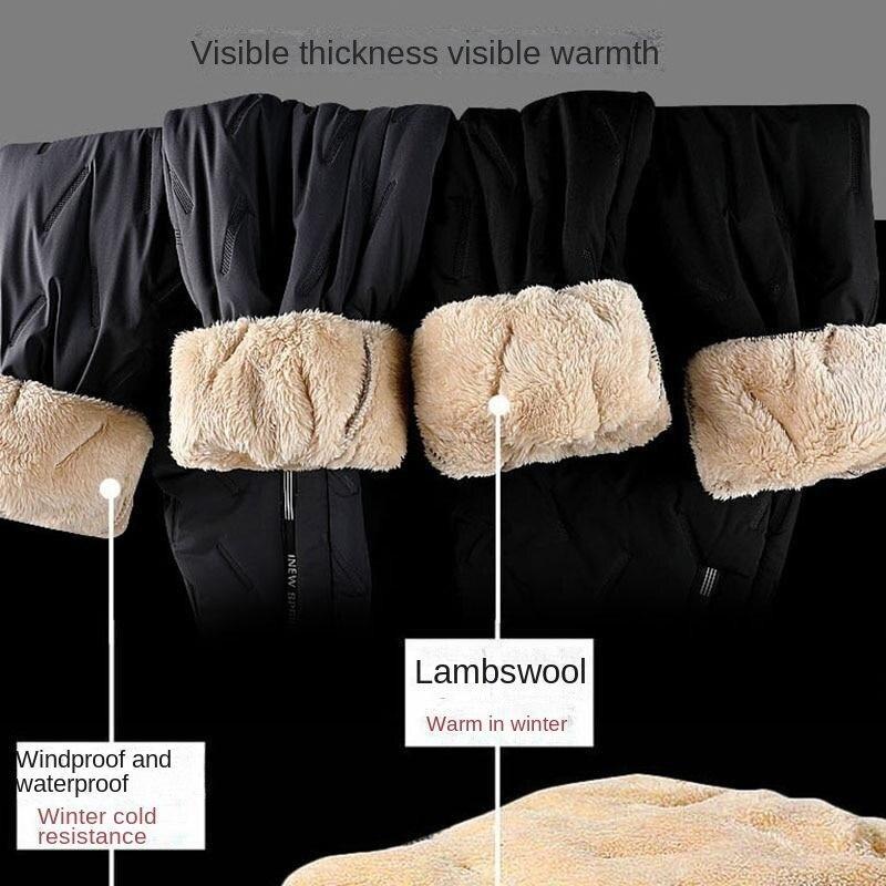 Mens Winter Lambswool Warm Thicken Sweatpants Fashion Joggers Waterproof Casual Outdoor Pants Men Fleece Windproof Trousers