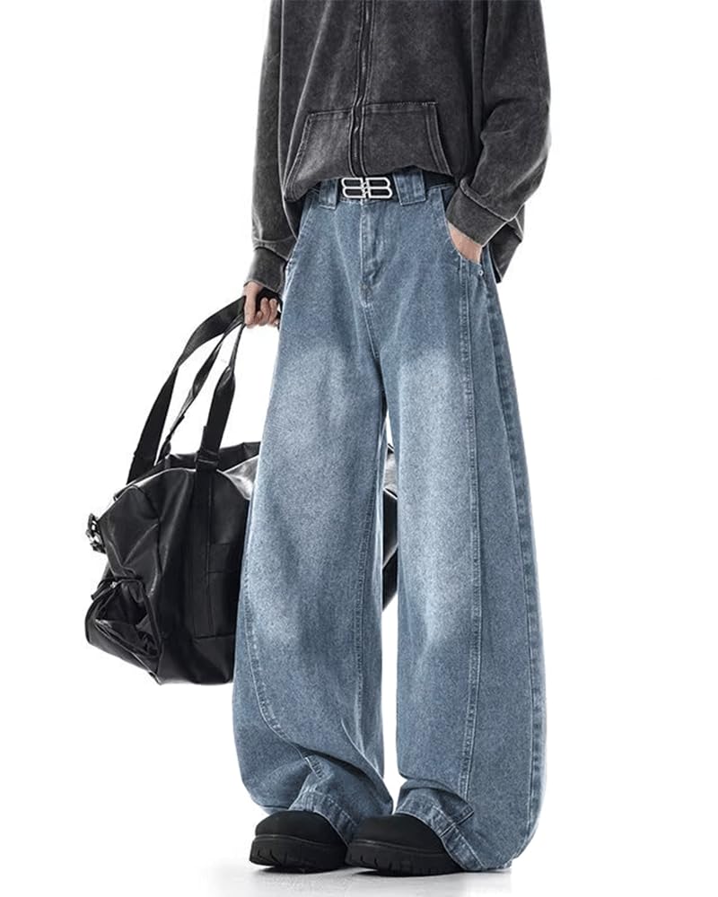 LUJPOIR Denim Straight Perfect for Going and Everyday Wear Women's Wide-Leg Pants, Fit, Casual, Streetwear, Flattering, Out, Commuting, - Lblue-L