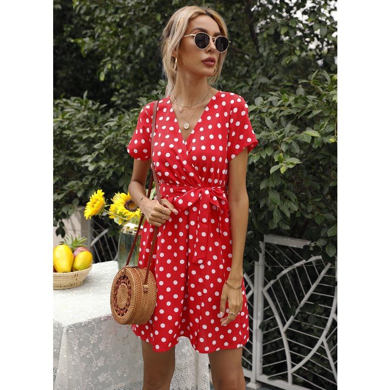 Women's Summer Polka Dot Sexy V-neck Short-sleeved Dress