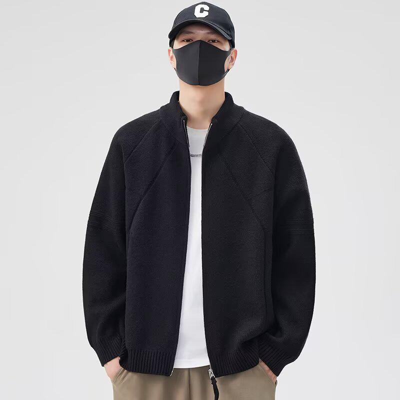 Мужской повседневный вязаный кардиган свободного кроя - осенне-зимняя куртка с лацканами трендовая верхняя одежда L чёрный 2790₽