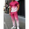 Men's Polyester Sportswear Regular Fit 2pcs Set | Patterned Short Sleeve T-Shirt and Long Pants