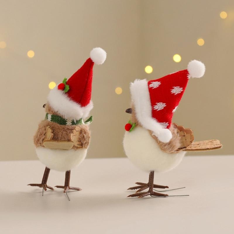 Soft Fabric Christmas Bird Ornament for Tree Shelf or Desk Display, Holiday Accent with Ready to Place Styling