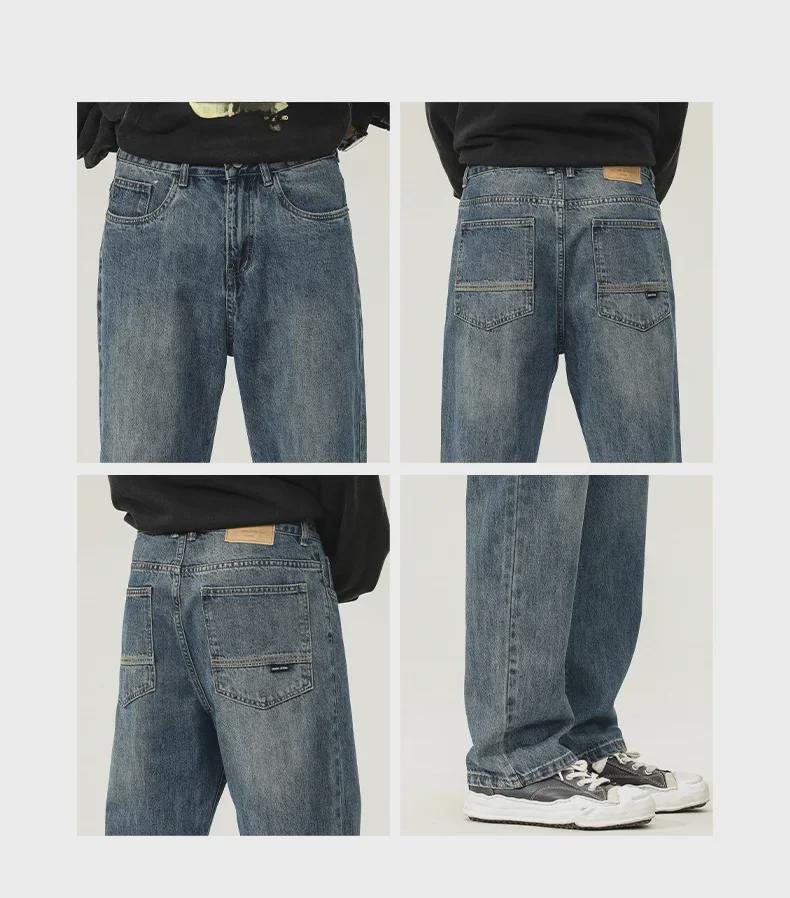 2024 Trendy American Men's Retro Straight-Leg Jeans - Fashionable, Loose-Fit, High-Street Style