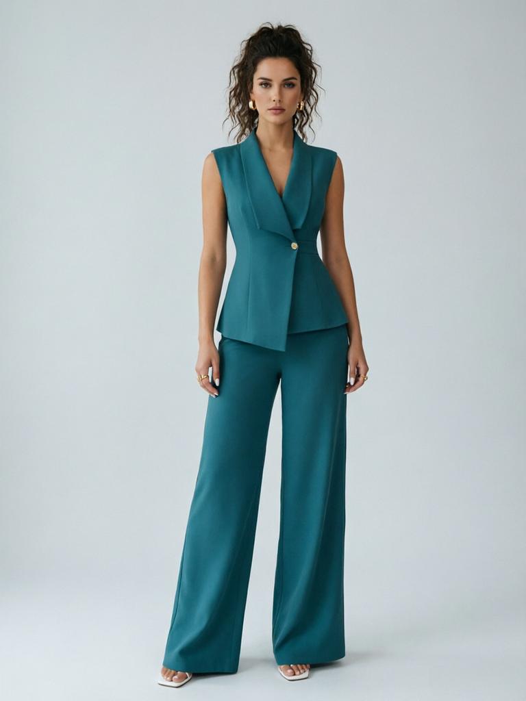 Europa und die Vereinigten Staaten neue beliebte Damenbekleidung Frühling und Sommer Pendler Mode Revers Weste Hosen Set zweiteilig weiblich