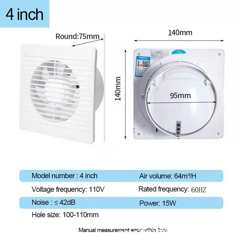 

4/6 Inch Exhaust Fan Energy-saving Wall Mounted Vent Fan Anti-Mosquito Design Ventilator Extractor Fan for Bathroom Kitchen EU