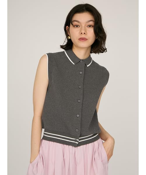 Emi Collared Knit Free Size Vest, 13WNT254087, Women's, Gray,