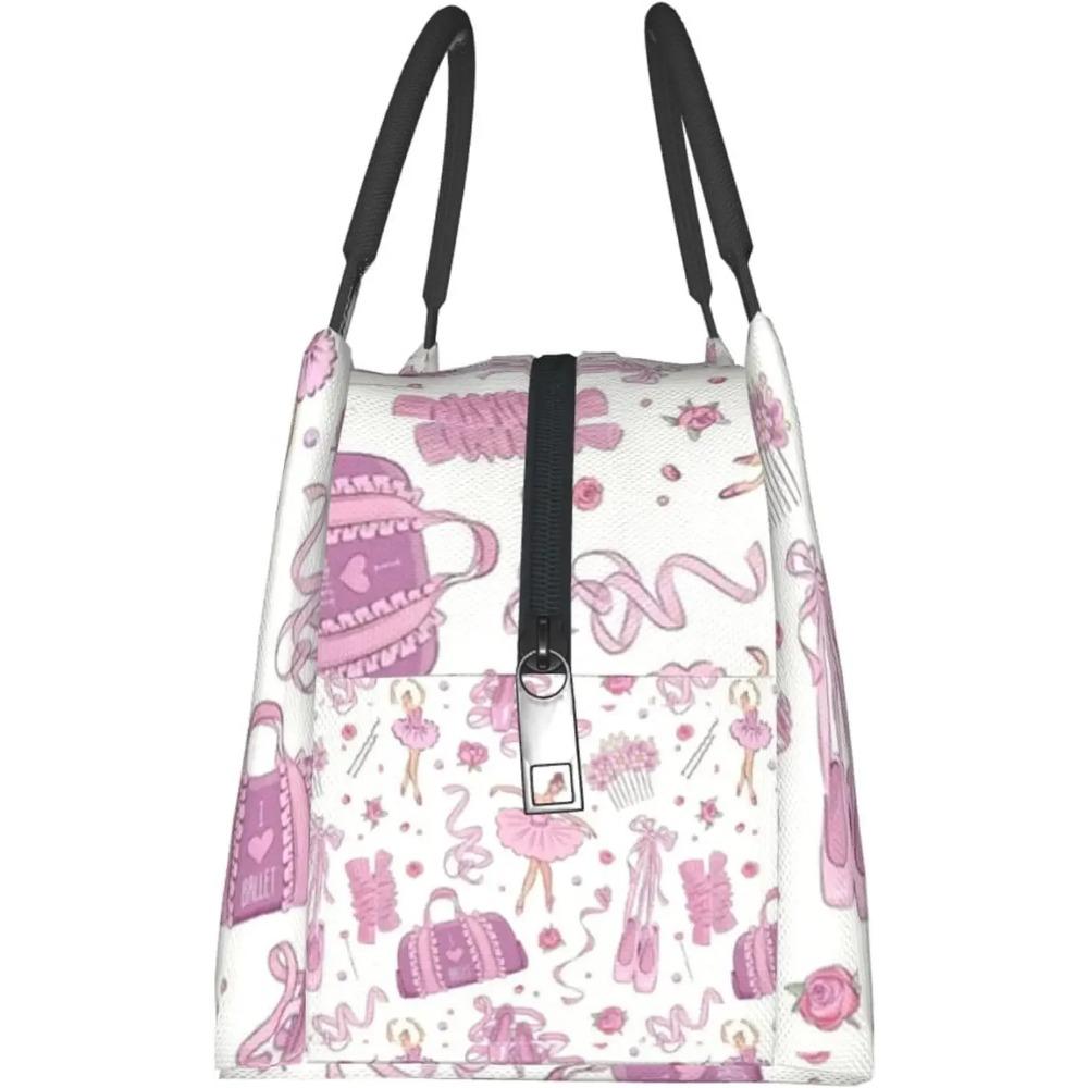 Pink Ballet Dance Lunch Box Picnic Bags Dance Tote Insulated Portable Cute Container Meal Bag Dance Lunch Box for Picnic Shcool