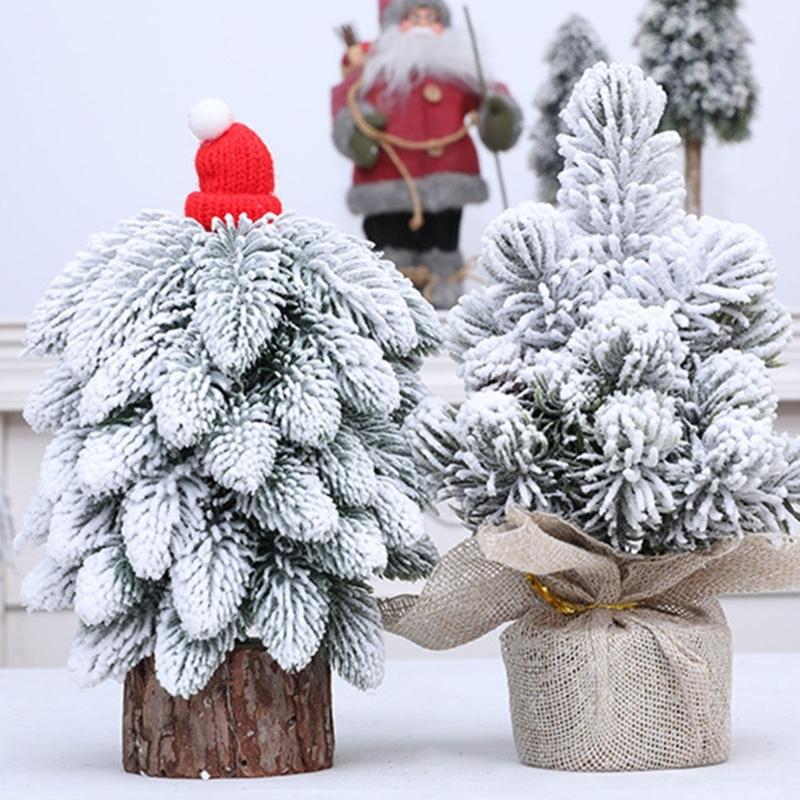 Snow Dusted Christmas Tree Desk Decoration With Wood 20cm Height For Living Room Bedroom Tabletop Decoration