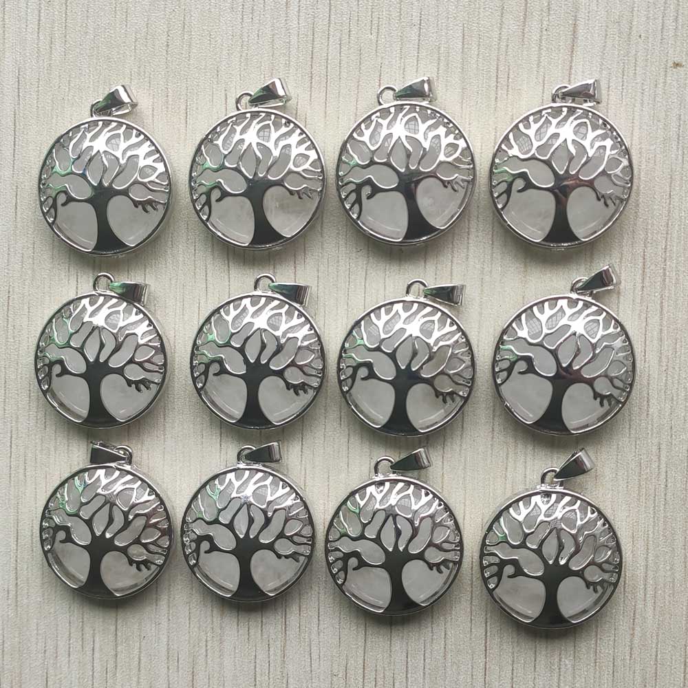 Wholesale 12pcs/lot Fashion Natural Stone Alloy Tree of Life Mix Pendants for Necklaces Jewelry Accessories Making Fast Shipping