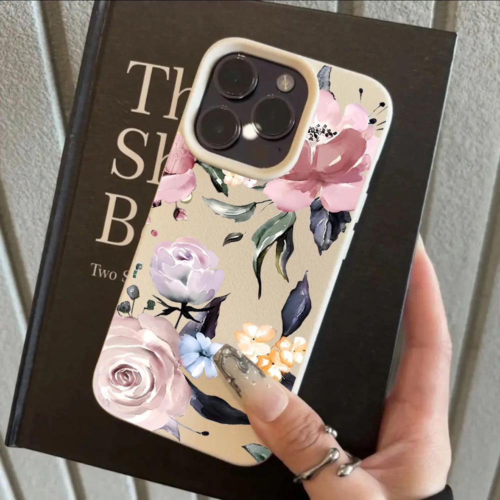 Lichee leather pattern Phone Case For HOT Cool Flower Lily Luxury iPhone 17 16e 16 15 14 13 12 11 Air Pro Max Plus X XR XSMax