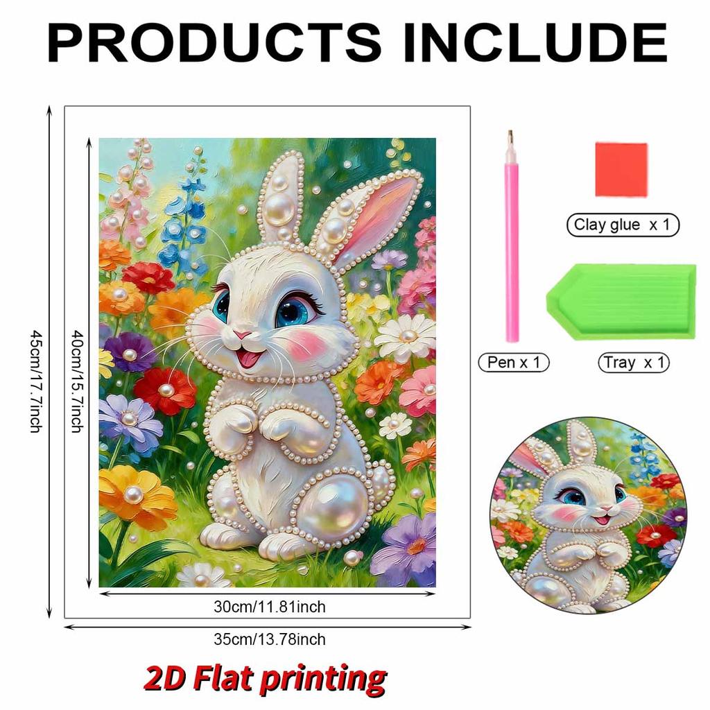 DIY Cute Little Rabbit Pearl Diamond Art Painting Kits for Adults and Beginners, Fine View Sparkling Painting Craft Home Wall Decor Handmade Gift