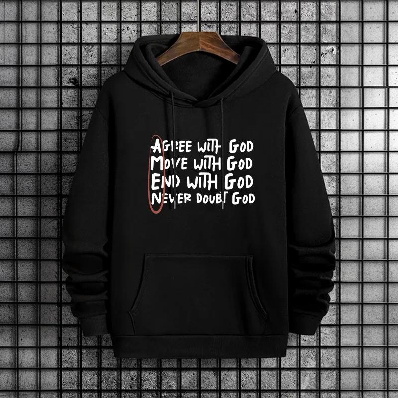 Fashion Streetwear Top Male Outdoor Essentials God Amen Print Men Hoodies Casual Sporty Sweatshirt Winter Warm Hooded Pullover